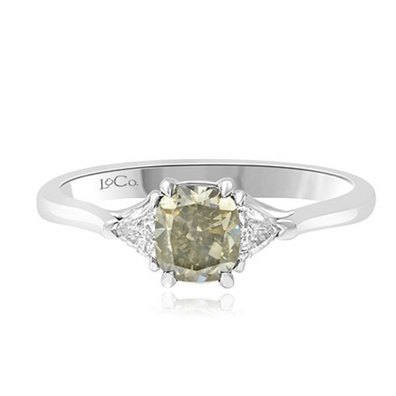 Fancy Grey cushion and Triangle diamond three stone ring, SKU 83278 (1.22Ct TW)