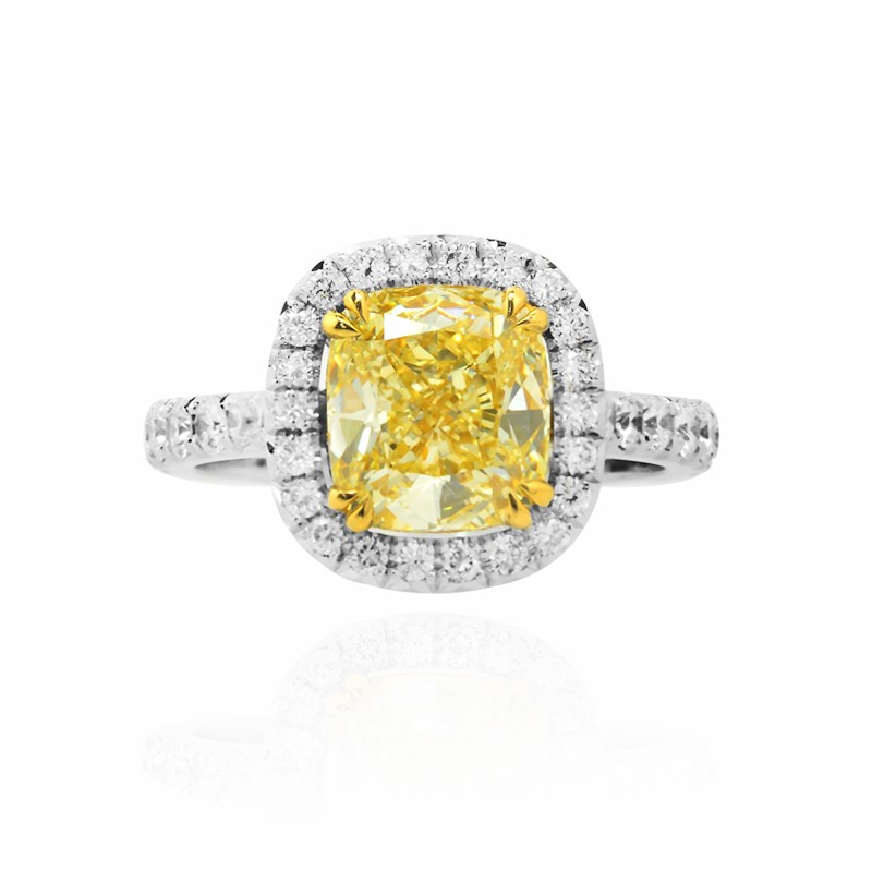 Fancy Light Yellow Halo Diamond Ring, SKU 83288 (3.43Ct TW)