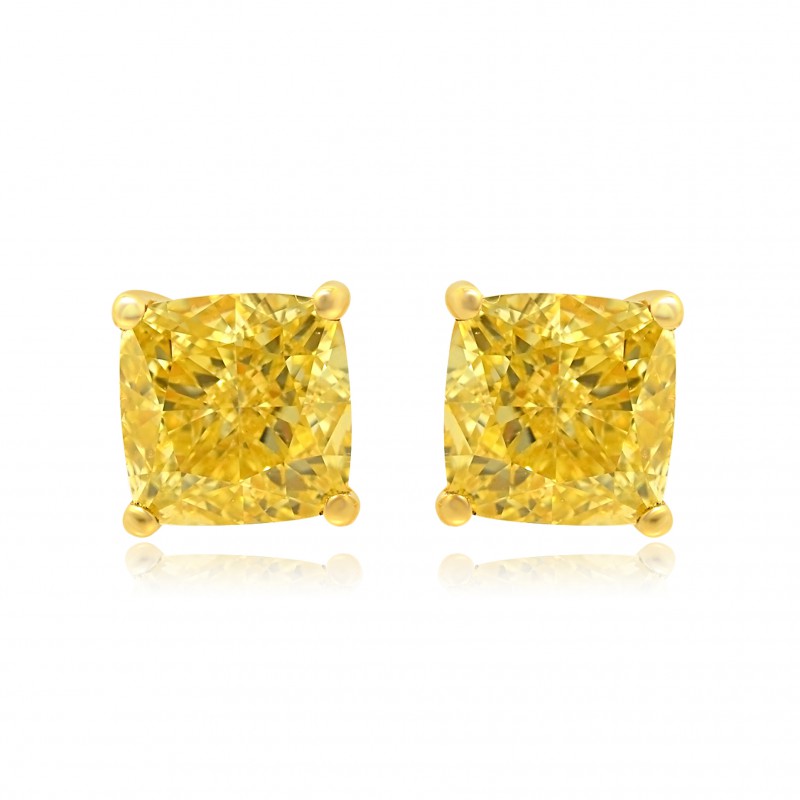 Fancy Intense Yellow Cushion Diamond Earrings, SKU 84071 (1.29Ct TW)