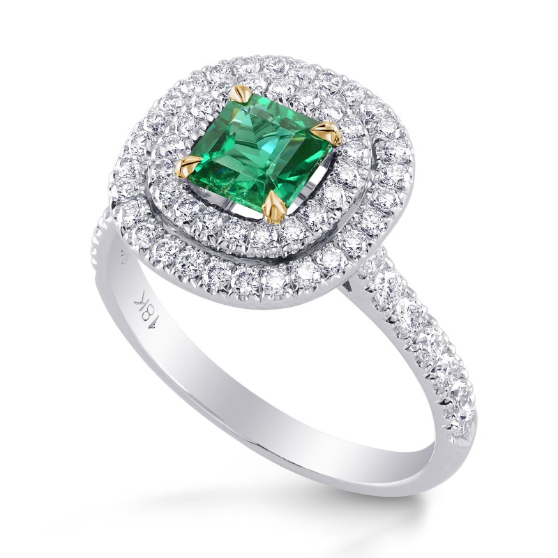 Green Emerald Radiant & Diamond Double Halo Ring, SKU 84272 (1.39Ct TW)