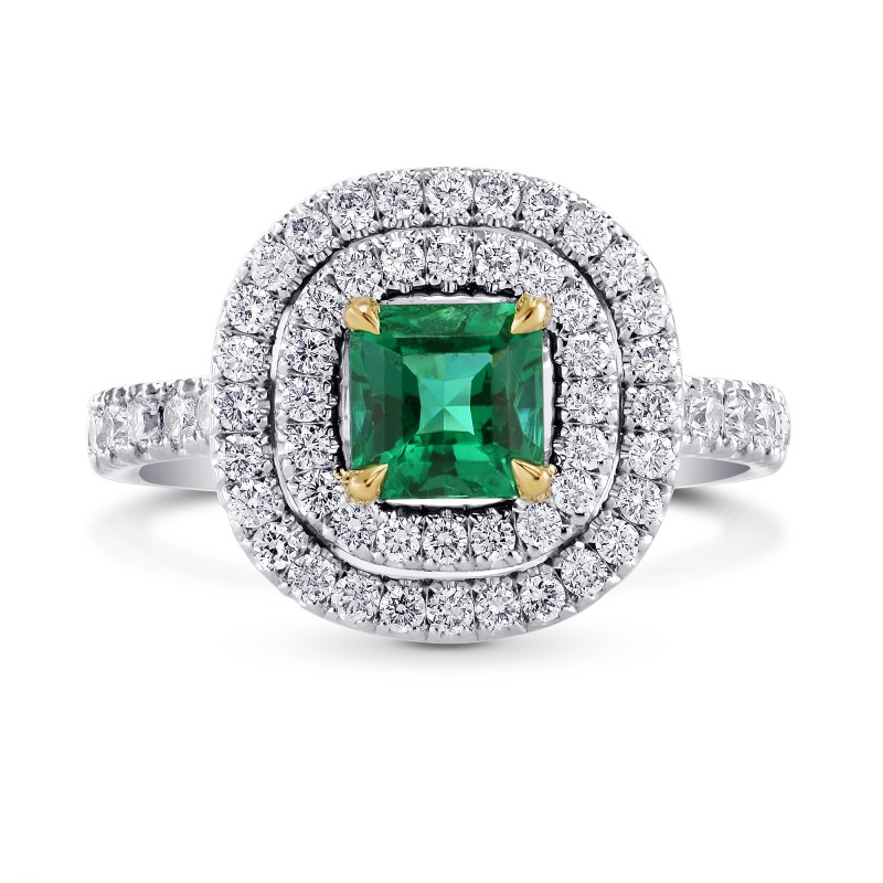 Green Emerald  Radiant & Diamond Double Halo Ring, SKU 84272 (1.39Ct TW)