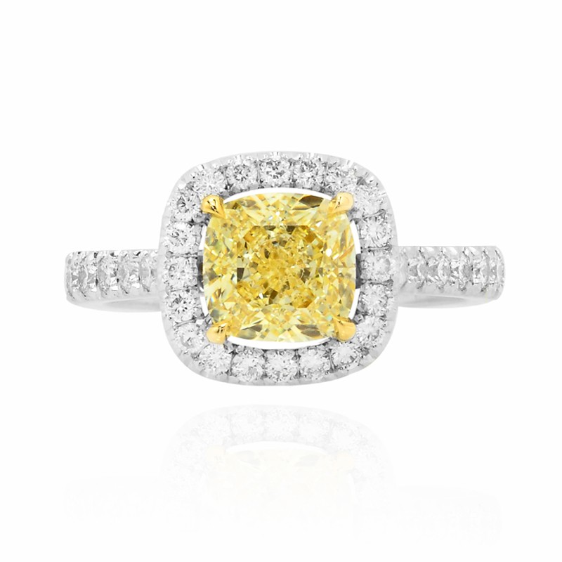 Fancy Light Yellow Cushion Diamond Halo Ring, SKU 85692 (2.54Ct TW)