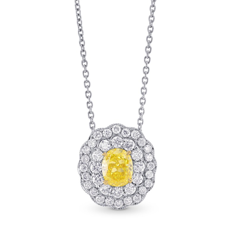 Fancy Vivid Yellow Oval Diamond Double Halo Pendant, Sku 87314 (1.25ct Tw)