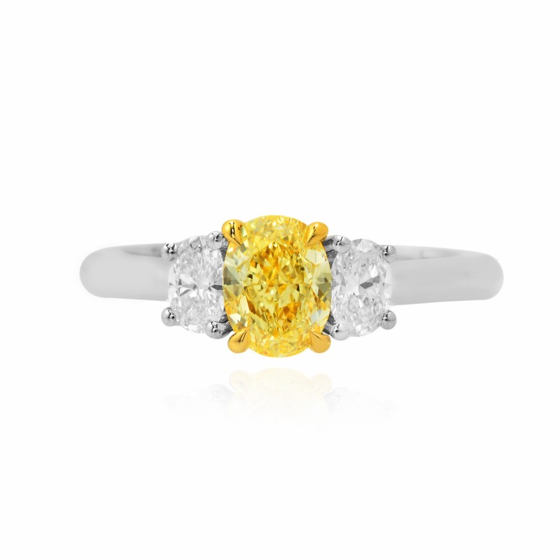 Fancy Yellow Oval 3 Stone Diamond Ring, SKU 88846 (1.29Ct TW)