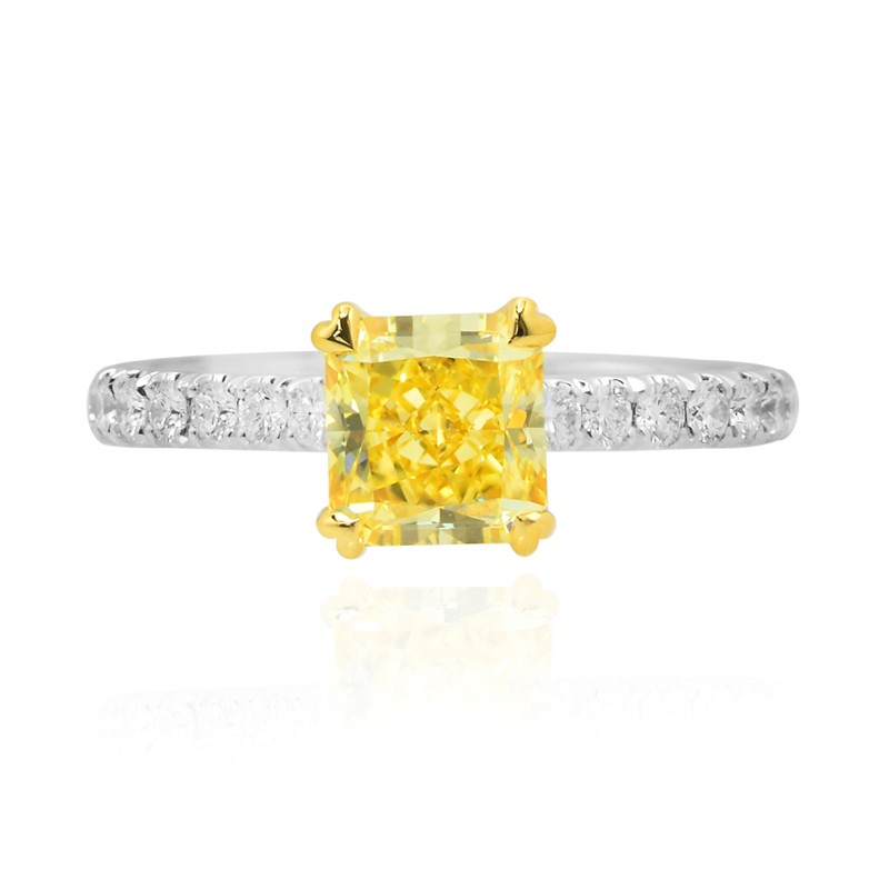 Platinum Fancy Intense Yellow Side-stone Diamond Ring, SKU 90689 (1.92Ct TW)