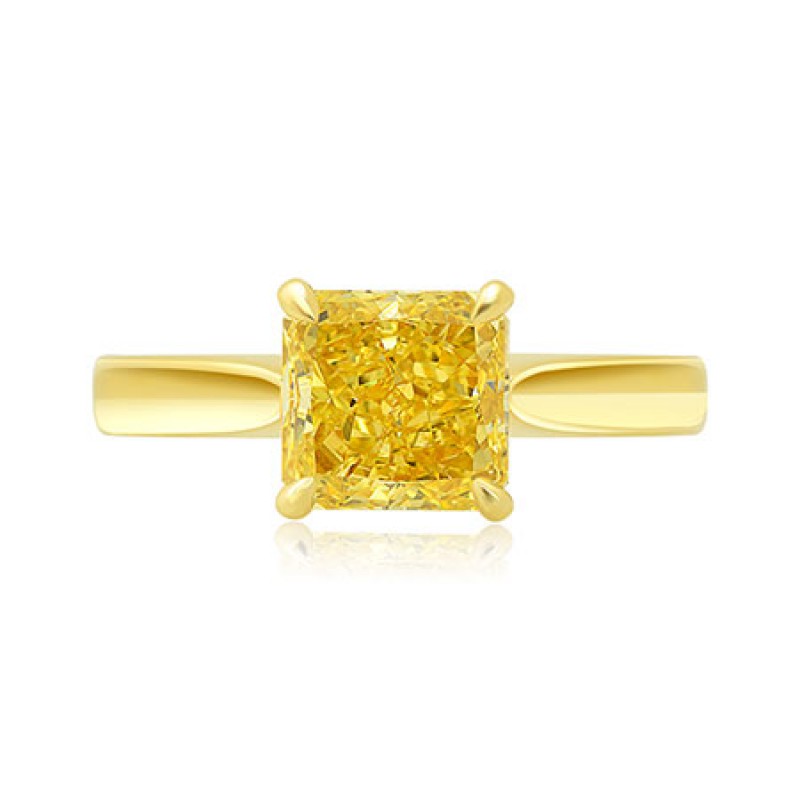 Fancy Intense Yellow Radiant Diamond Solitaire Ring, SKU 91179 (1.41Ct)