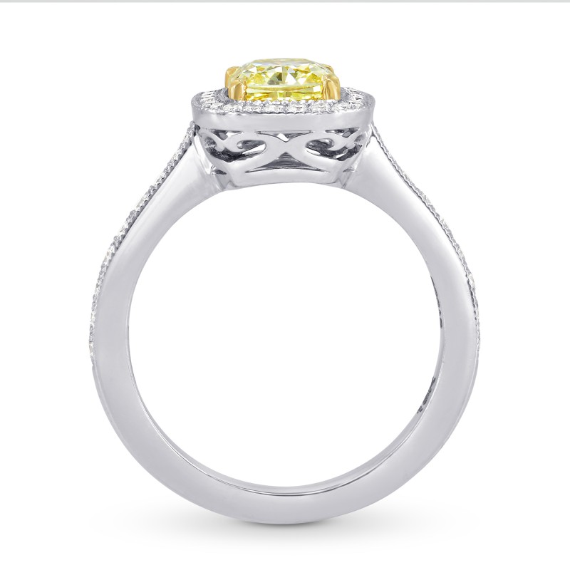 Fancy Intense Yellow Cushion Diamond Filigree Heart Halo Ring, SKU ...