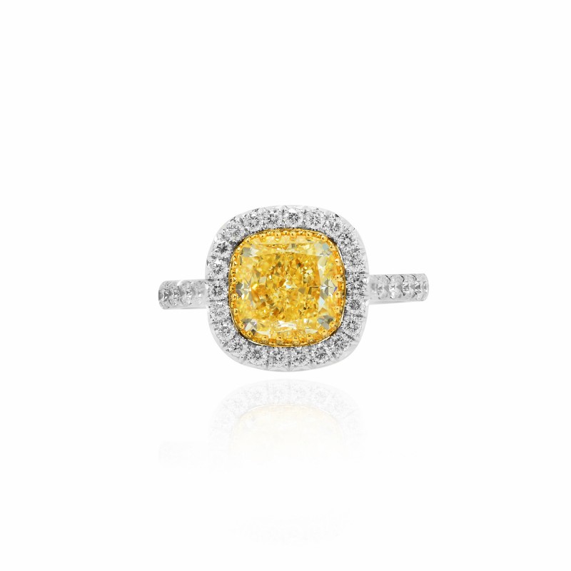 Fancy Light Yellow Cushion Diamond Halo Ring, SKU 92043 (2.83Ct TW)