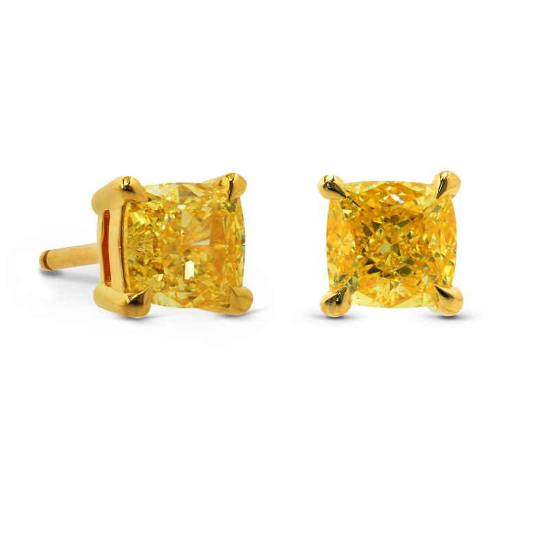 Fancy Yellow Cushion Diamond Stud Earrings, SKU 92246 (1.25Ct TW)
