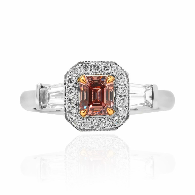 Fancy Orangey Pink Emerald & Taper Diamond Ring, SKU 93606 (1.05Ct TW)