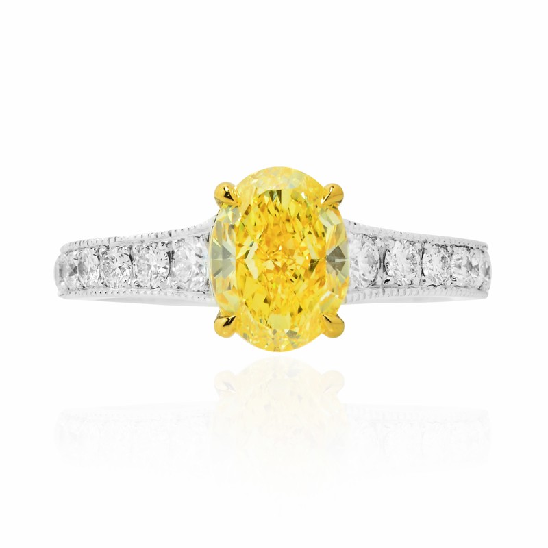 Fancy Intense Yellow Oval Diamond Side-stone Ring, SKU 93631 (1.94Ct TW)