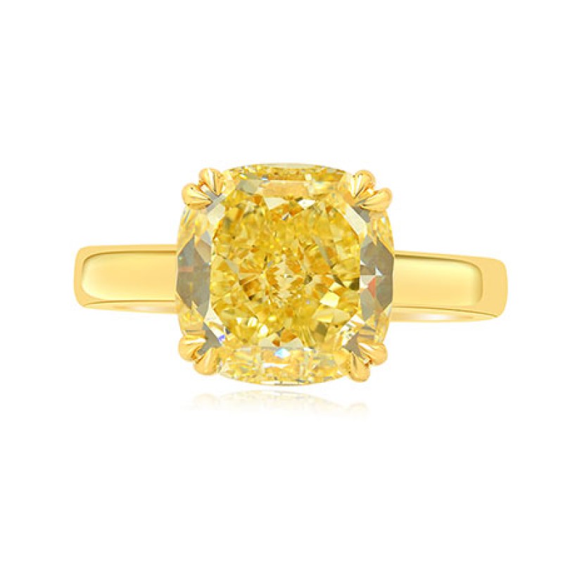 Fancy Yellow Cushion Diamond Solitaire Ring, SKU 93699 (4.75Ct)