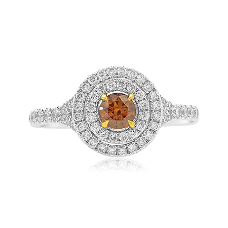 Fancy Brown Brilliant Cut Double Halo Ring set in 18K Yellow and White gold, SKU 95372 (0.80Ct TW)