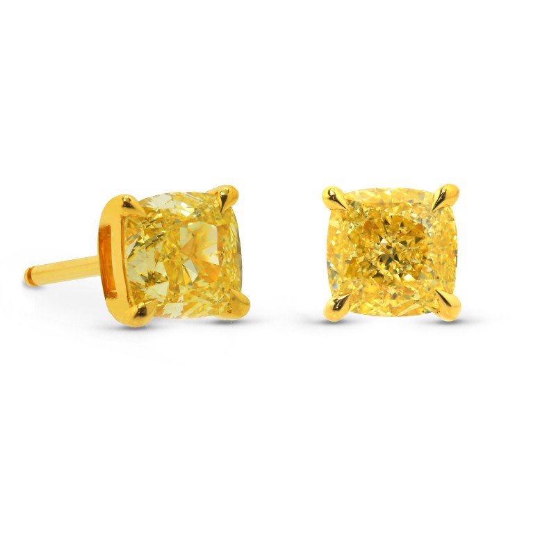 Fancy Yellow Cushion Diamond Stud Earrings, SKU 96854 (1.17Ct TW)