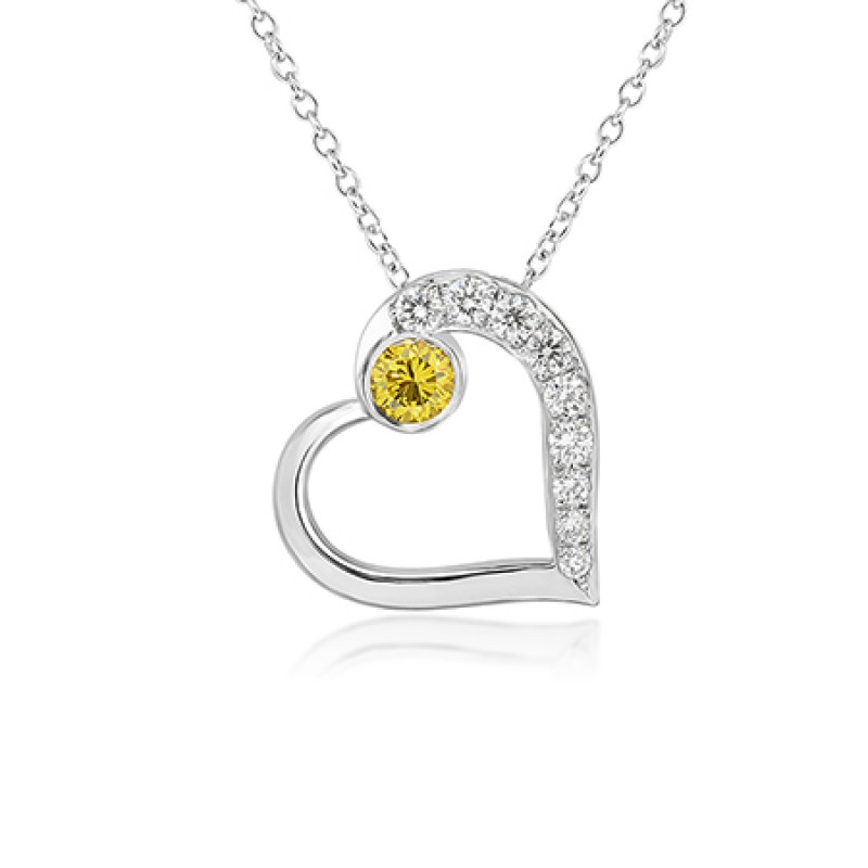 Fancy Vivid Yellow and collection color diamonds Heart Shape pendant, SKU 97847 (0.20Ct TW)