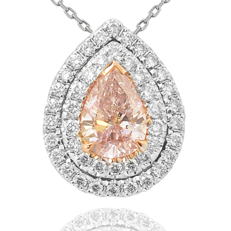 Fancy Light Pink Diamond Pear Shape Double Halo Pendant, SKU 28927 (0.73Ct TW)