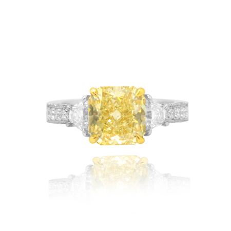 Fancy Light Yellow Radiant Trapezoid and Pave Diamond Engagement Ring, SKU 51348 (4.58Ct TW)