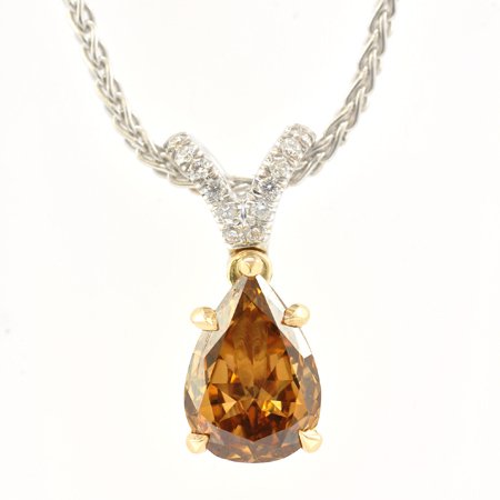 1.00Ct Fancy Orangy Brown Pear shape Solitaire Diamond Pendant