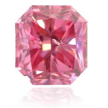 Der Leibish-eigene pinkfarbene Diamant in Fancy-Leuchtend-Pink mit leichtem Purpureinschlag (Fancy Vivid Purplish Pink) mit Radiant-Schliff und 1,68 Karat.