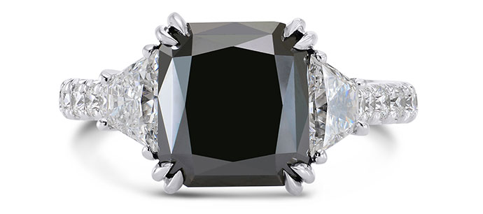 Natural unheated Fancy Black Diamond Engagement Ring (6.34Ct TW)