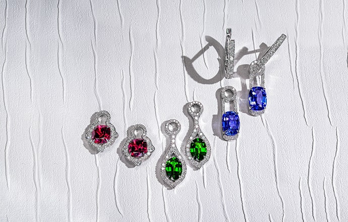 Mood Design Gemstones and Diamond Halo Drop Earrings (8.27Ct TW)