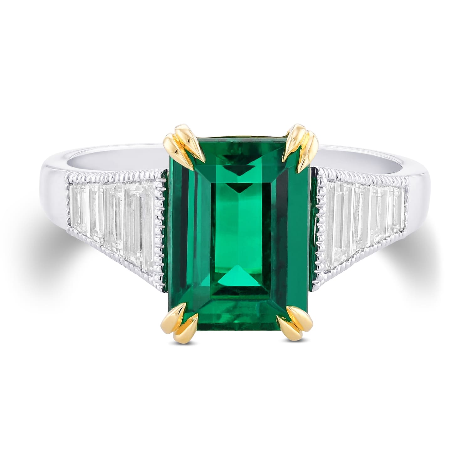 Colombian Emerald and Diamond Sidestone Ring (3.17Ct TW)