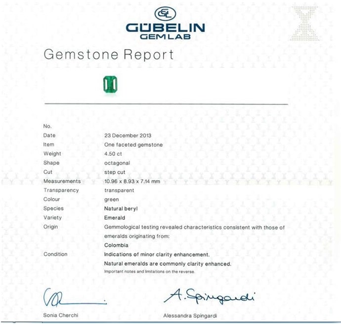 A sample of a Gubelin report