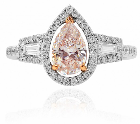 A Light Pink Pear Shaped Halo Diamond Ring