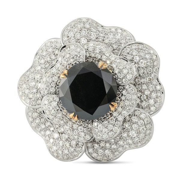 Fancy Black and Pave Diamond Flower Ring, SKU 149356 (7.25Ct TW)