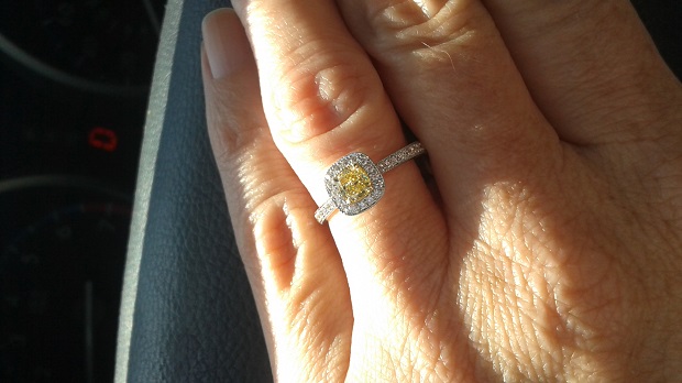 Kerri's yellow diamond ring absolutely glowing on her hand in the sunlight