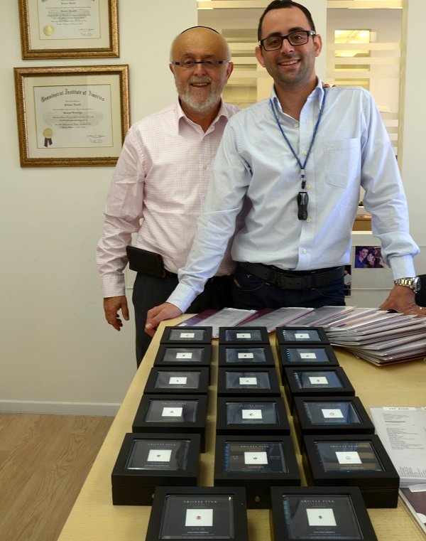 Leibish and his son Shmulik with the Argyle Tender Diamonds