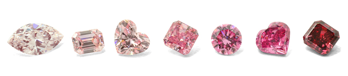 Unterschiedliche Intensitäten pinkfarbener Fancy-Diamanten